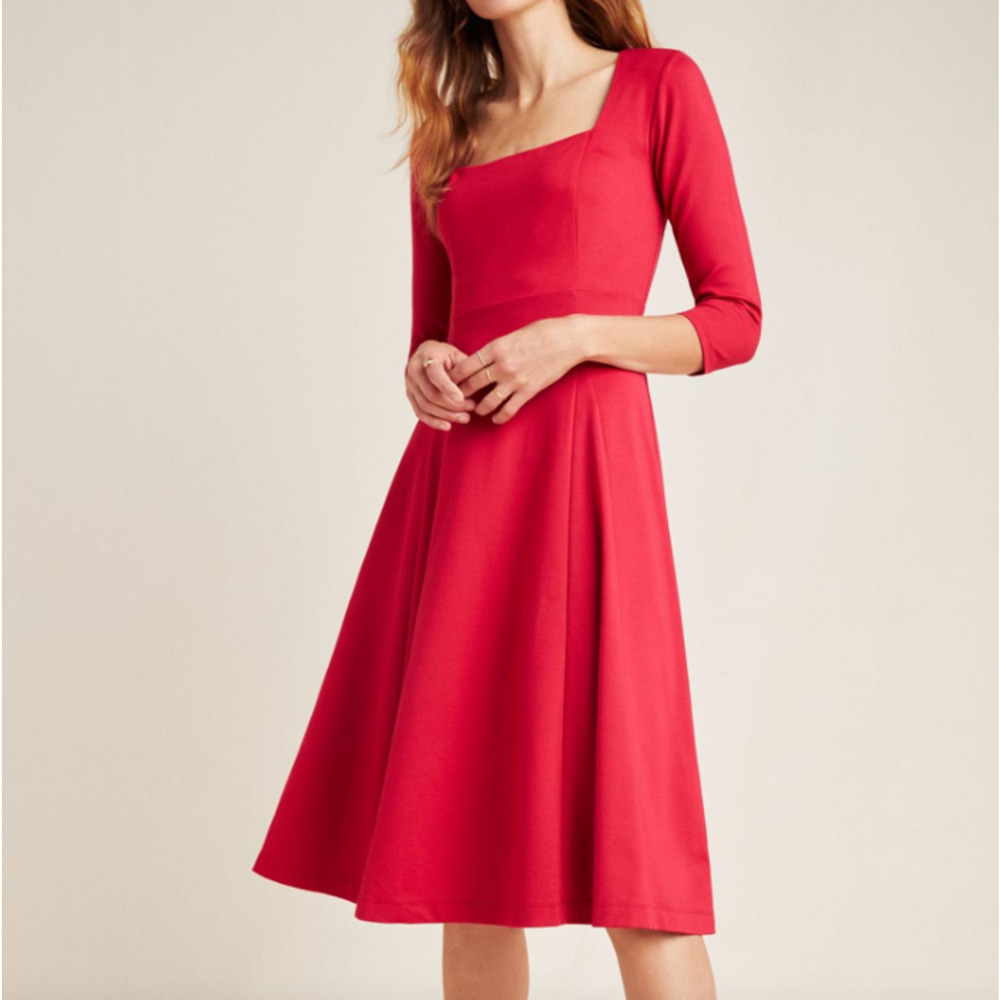 Maeve by Anthropologie Jocelyn Midi Dress Fit & Flare Wine Size‎ Small